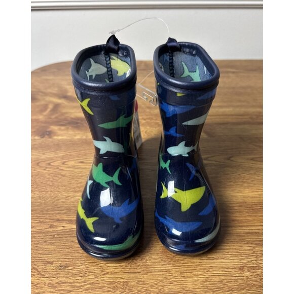 Carter's Boy's Rocky Rain Boot Navy Shark Printed Size 5 Toddler - Picture 1 of 9